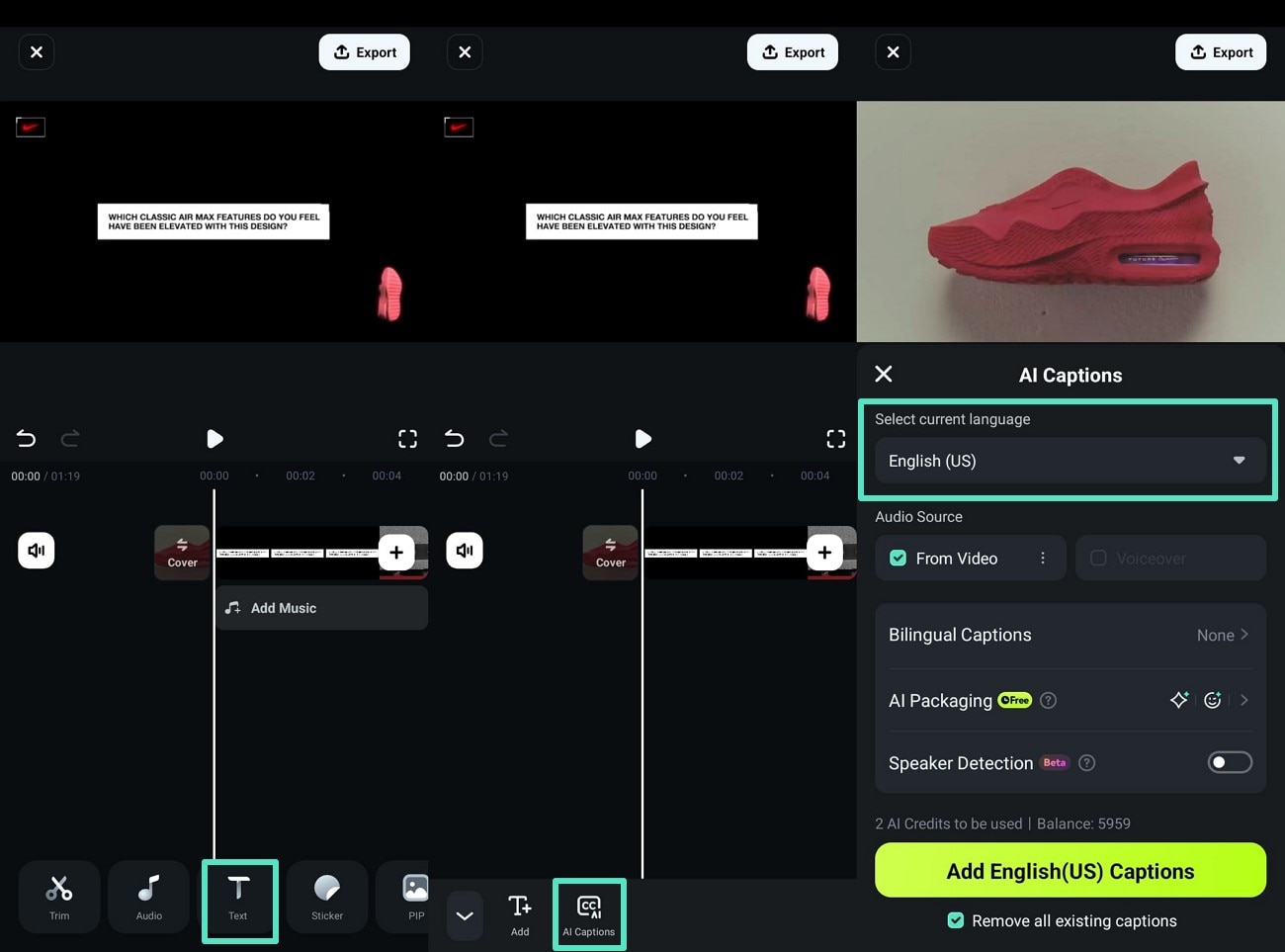 create ai captions bts clips