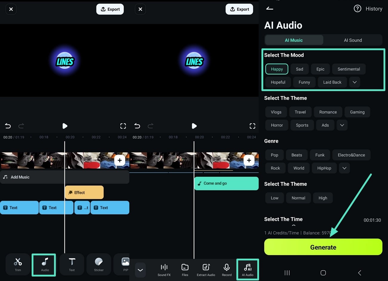 ai audio filmora app feature
