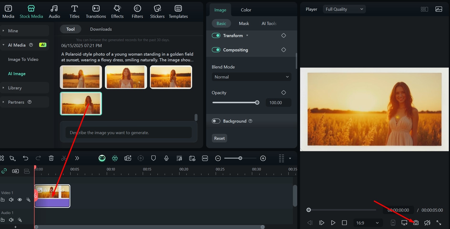 filmora save ai image