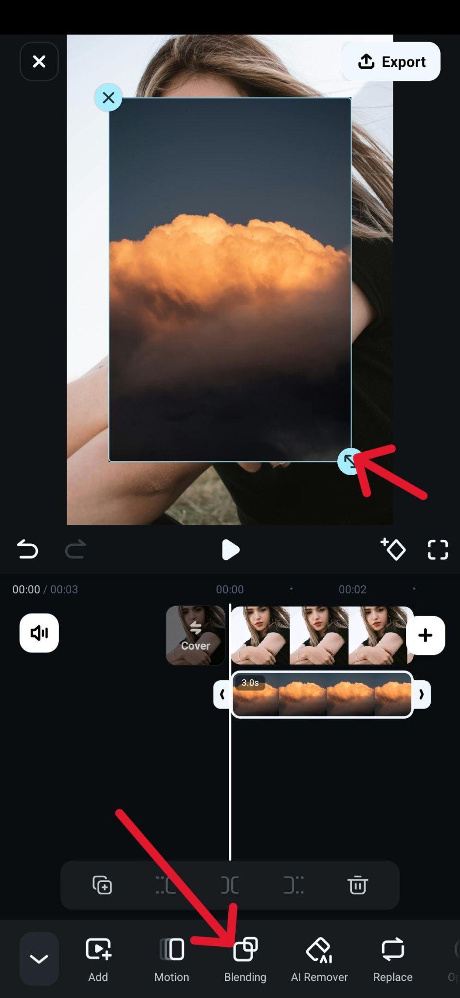 filmora mobile image blending