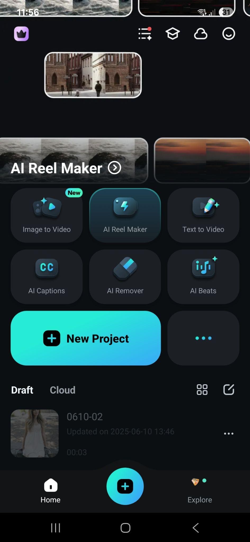 filmora mobile new project