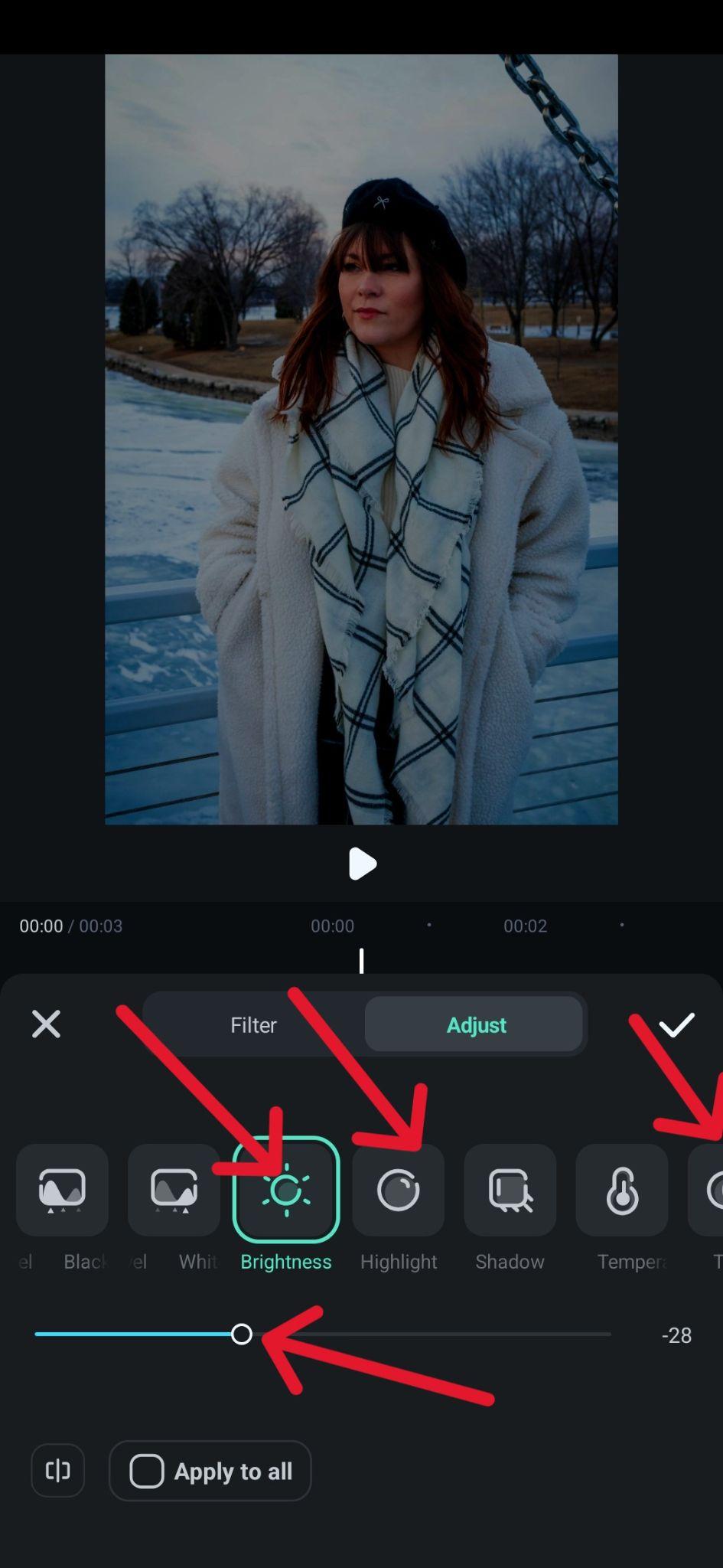 filmora mobile adjust settings