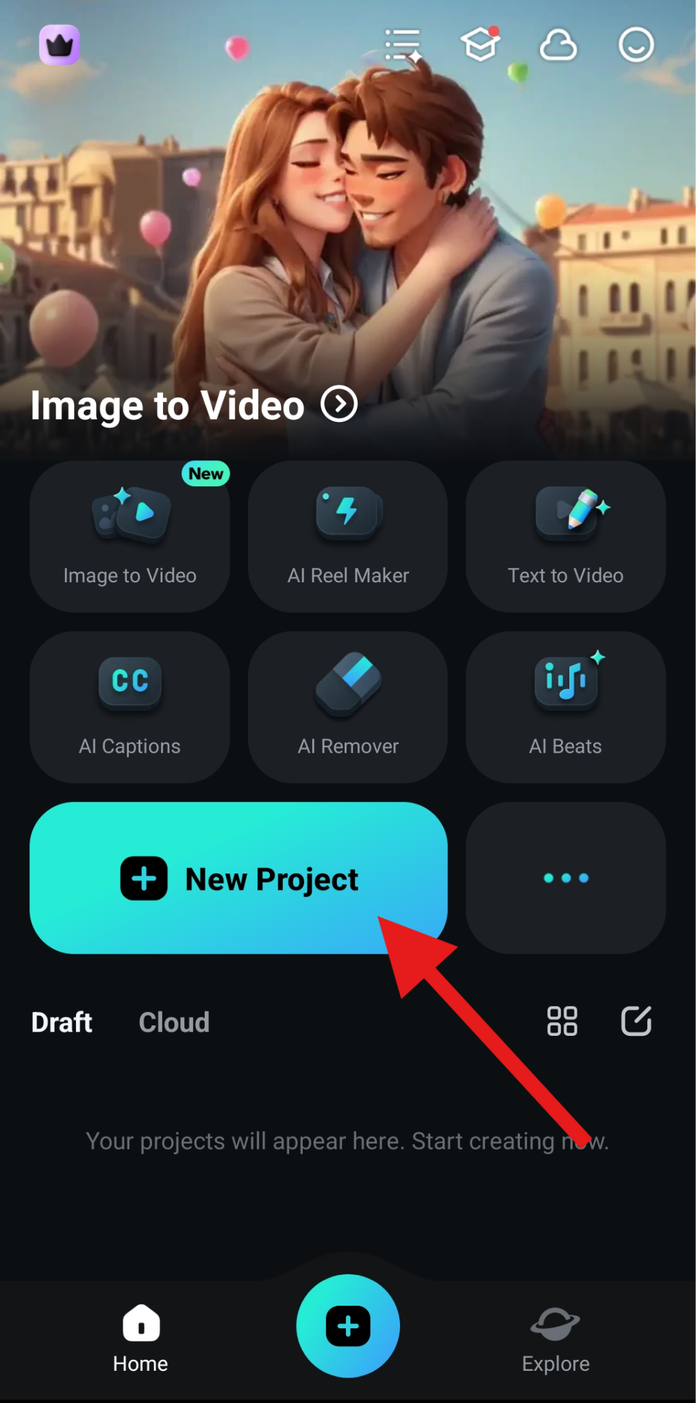 create a new project filmora mobile