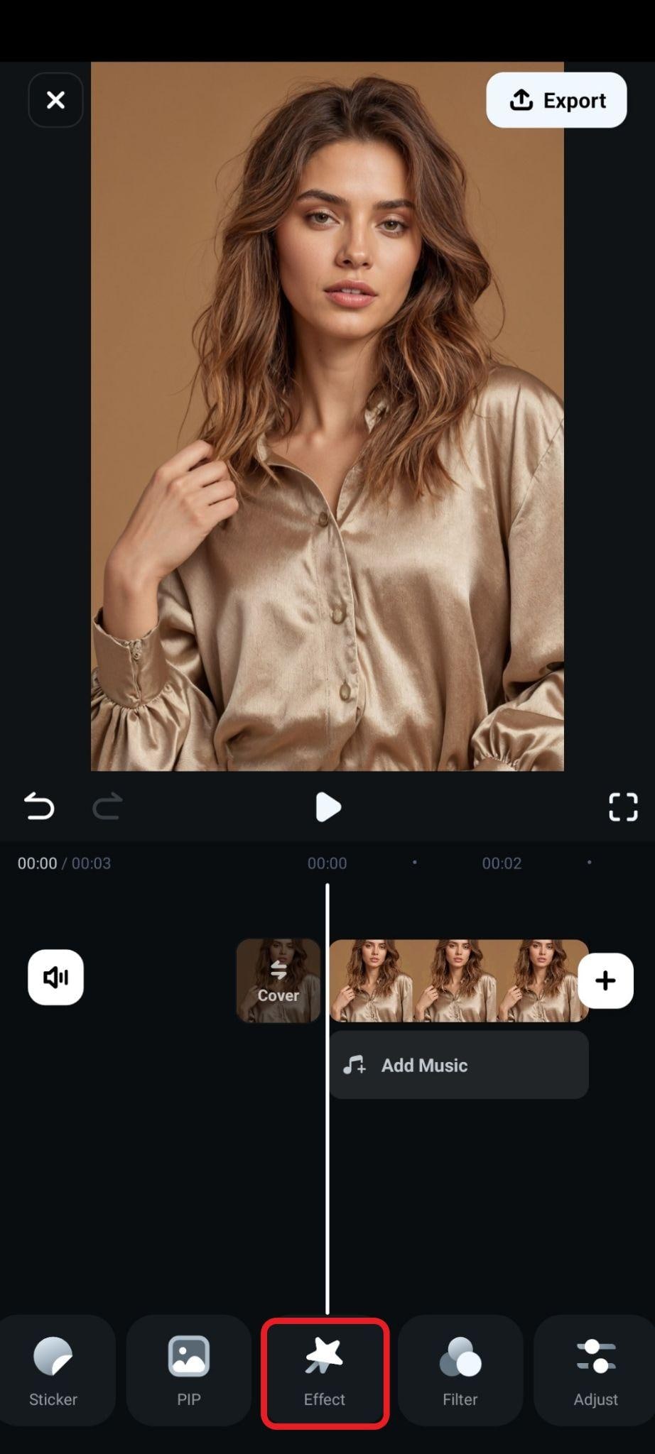 find effect tab in bottom menu