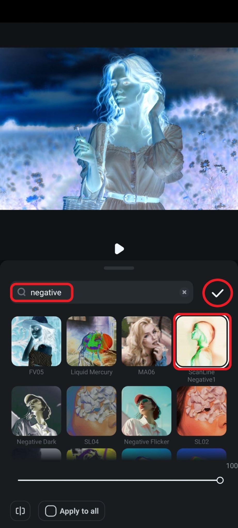 apply negative filter to photo filmora