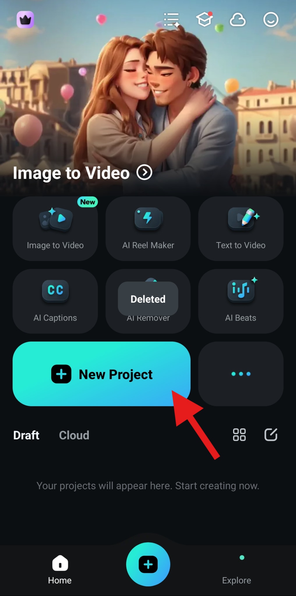 filmora mobile create a new project