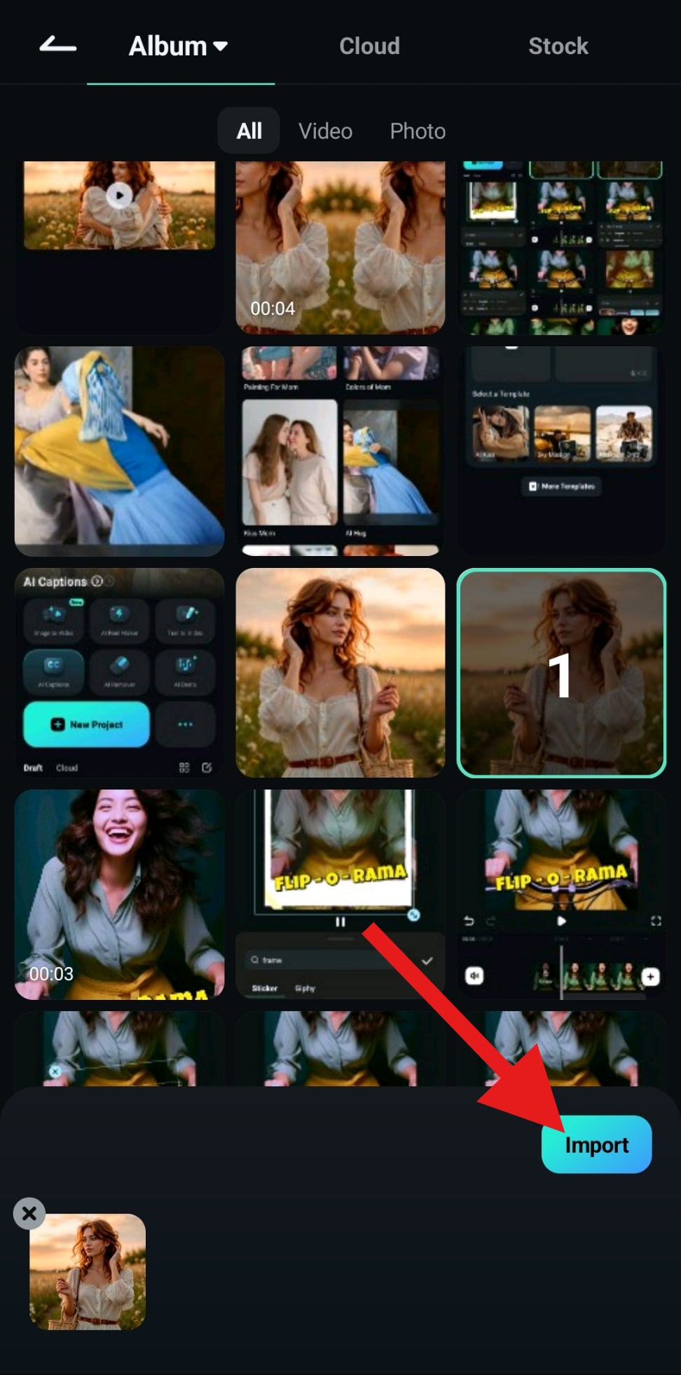 pick photo and tap on import