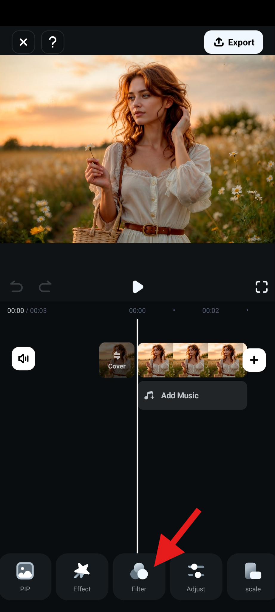 find filter feature in bottom menu