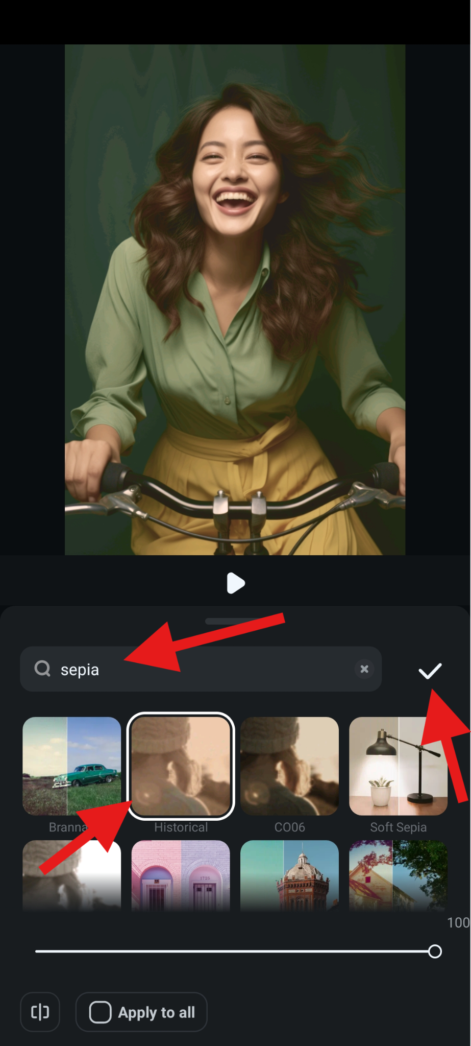 add sepia filter to photo filmora