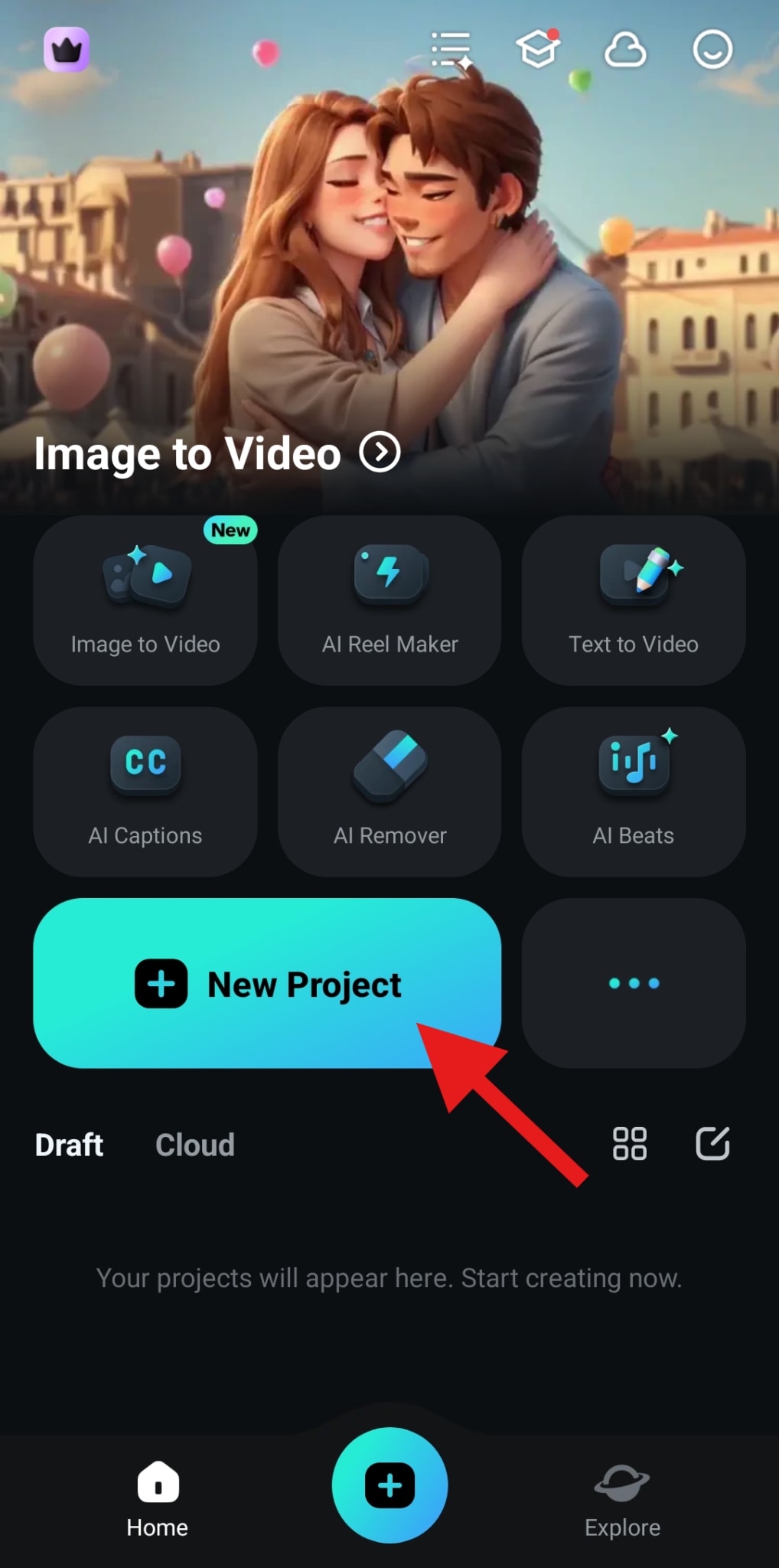 create a new project filmora mobile