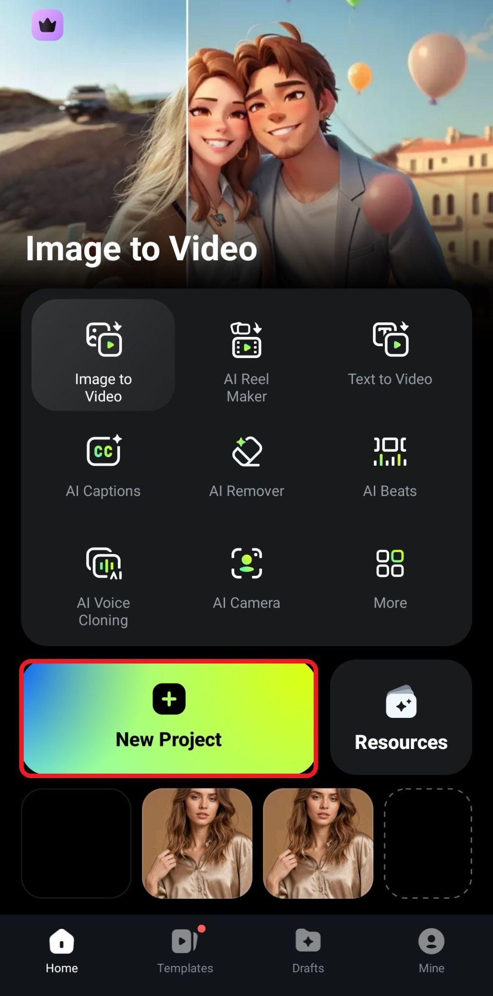 create a new project filmora mobile