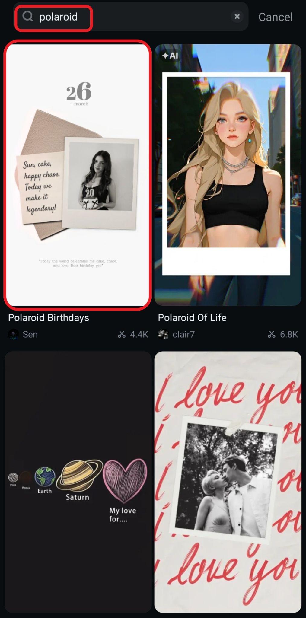pick a polaroid inspired template filmora