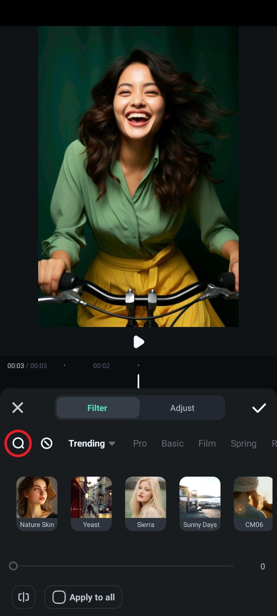 search for filters in mobile app