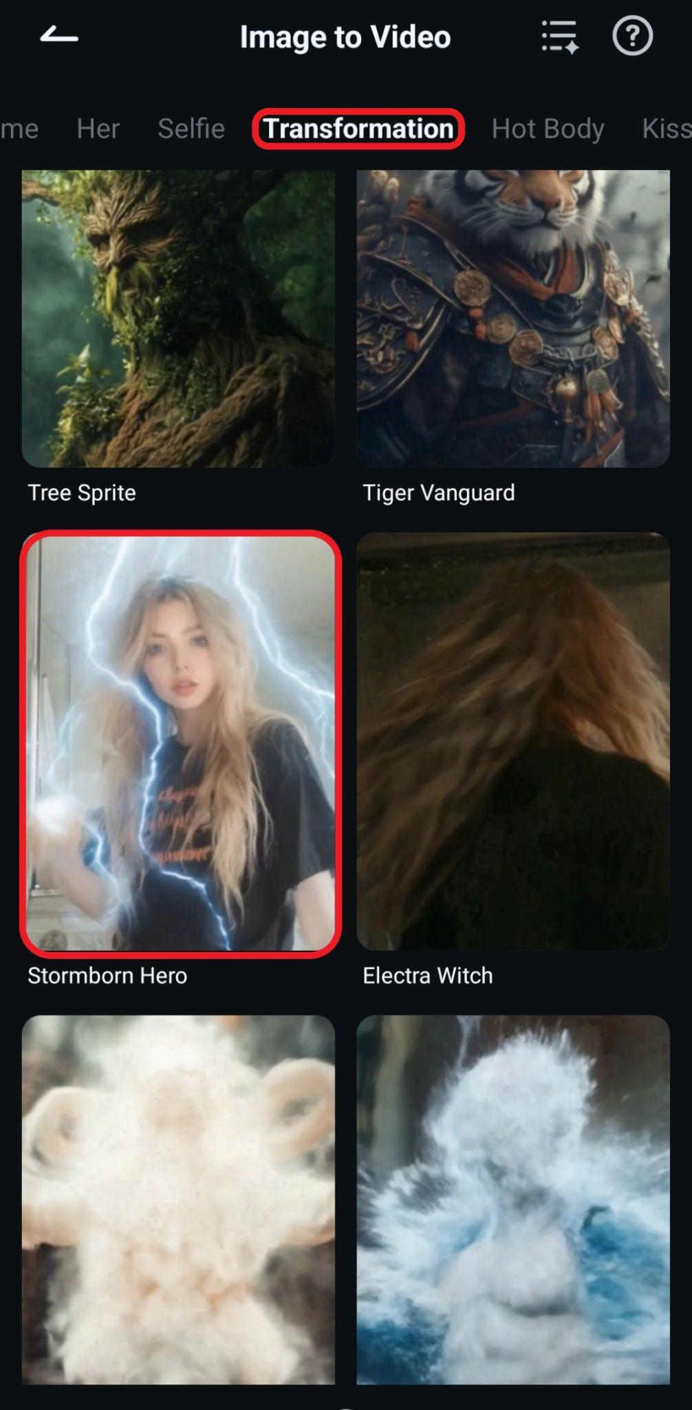 pick a transformation template filmora mobile