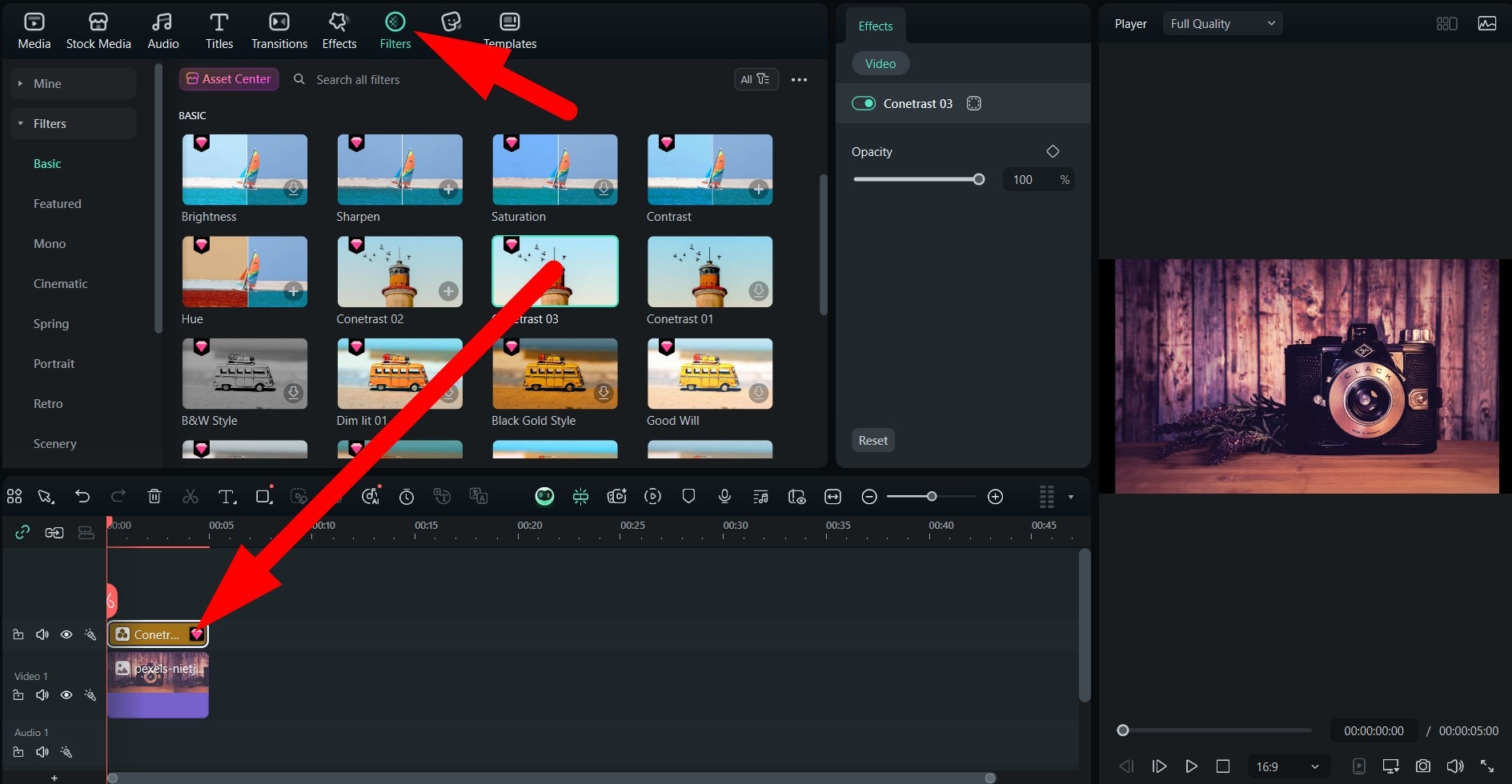 add filter to photo using filmora