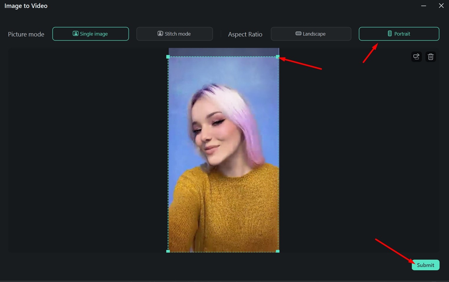 filmora image to video settings