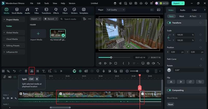 cut video using the split tool