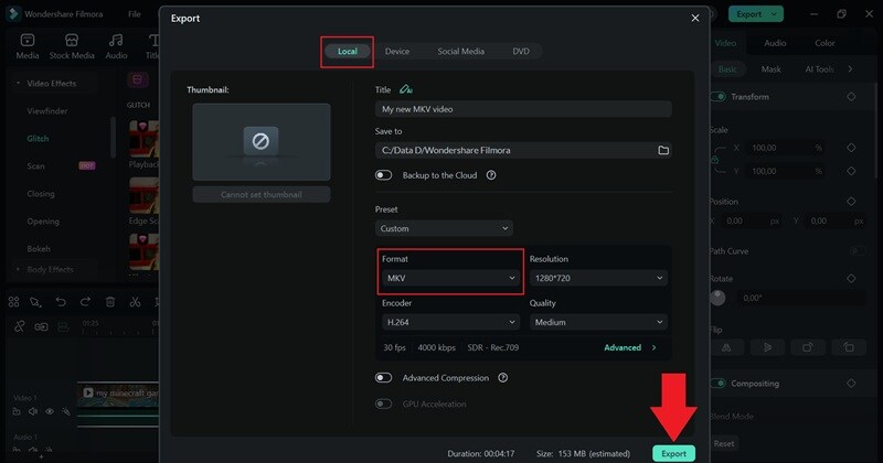 save video into mkv format