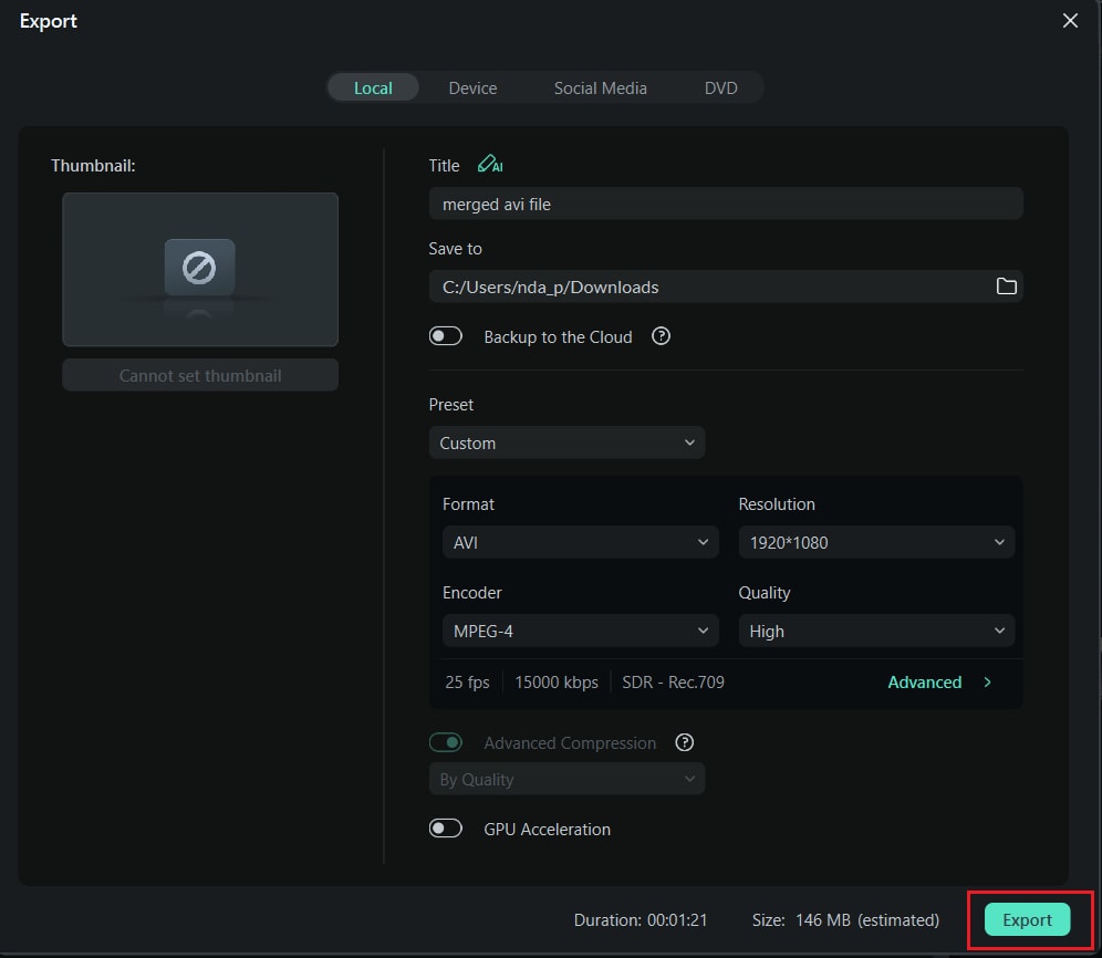 export avi files