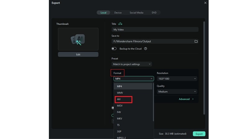 covert and export import avi file