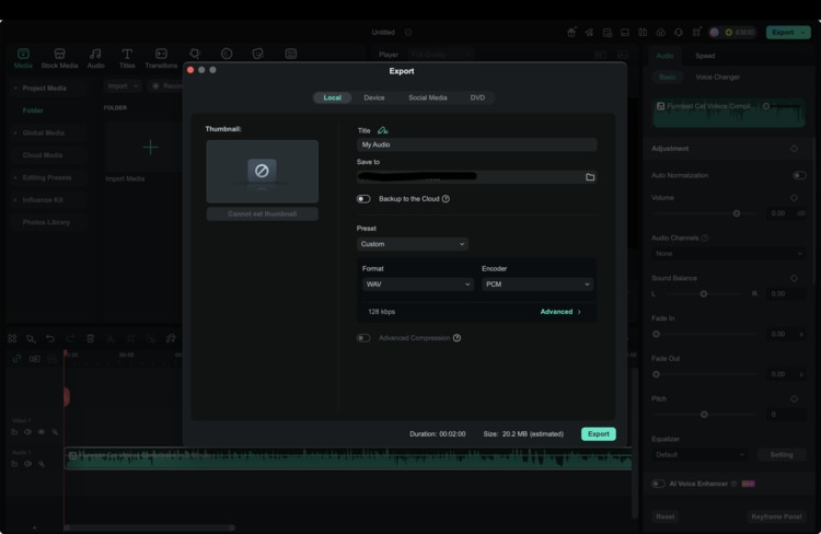 export wav filmora