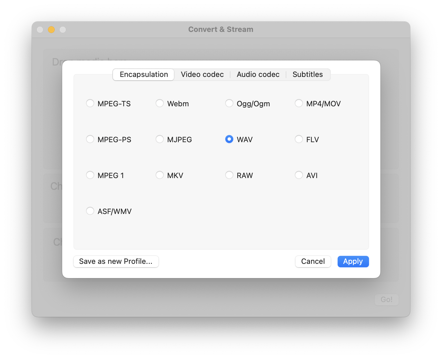 choose wav in vlc