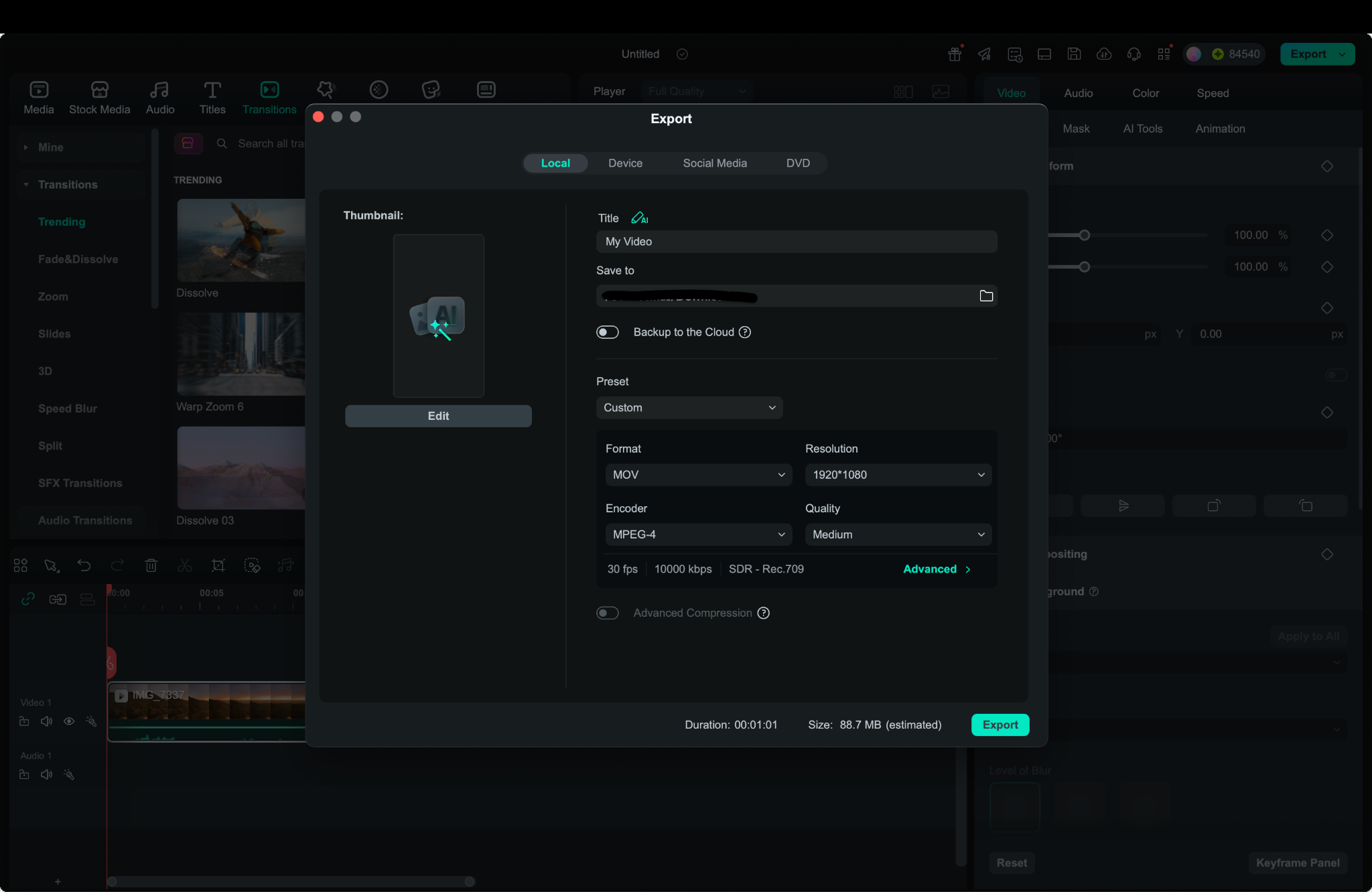 export mov files filmora