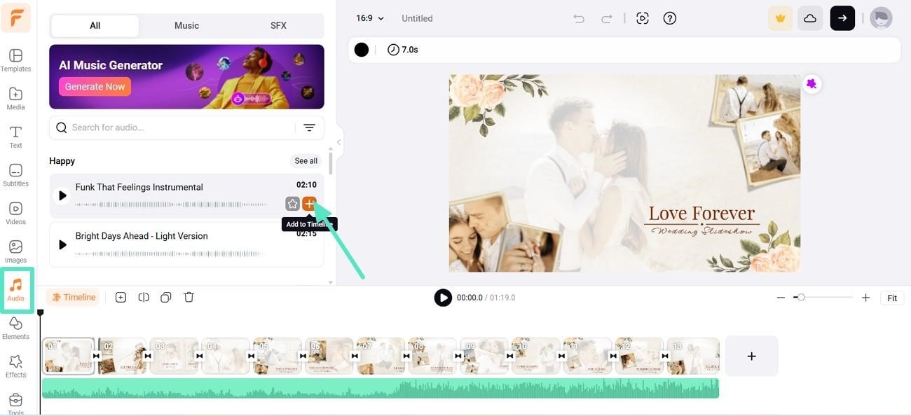 choose same music for clips