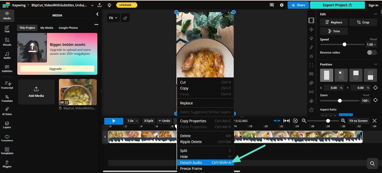 detach audio from clips