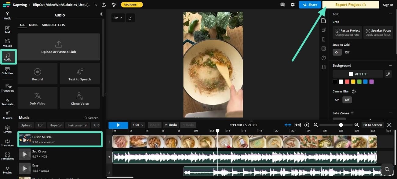 use music on merged video export