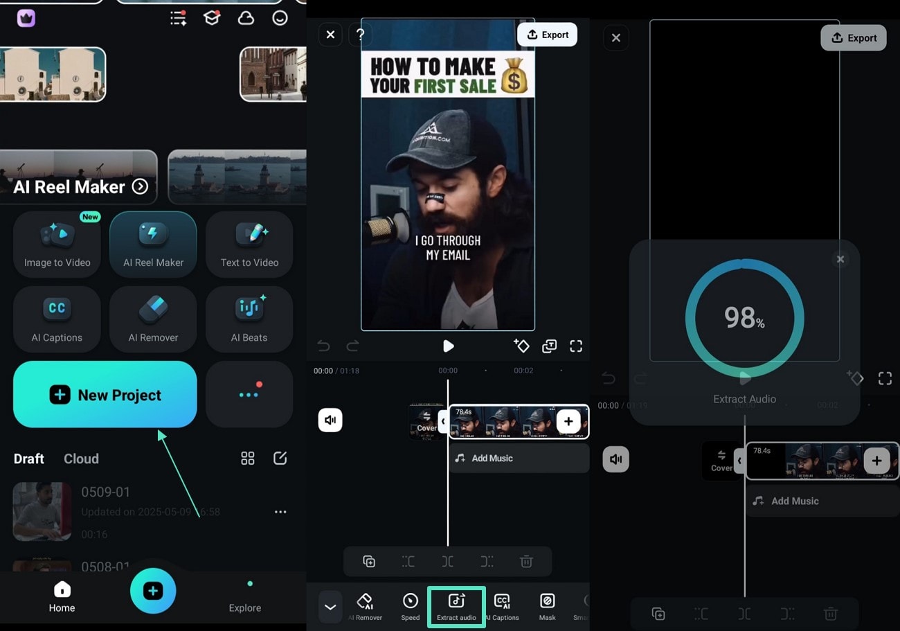 extract audio filmora app video