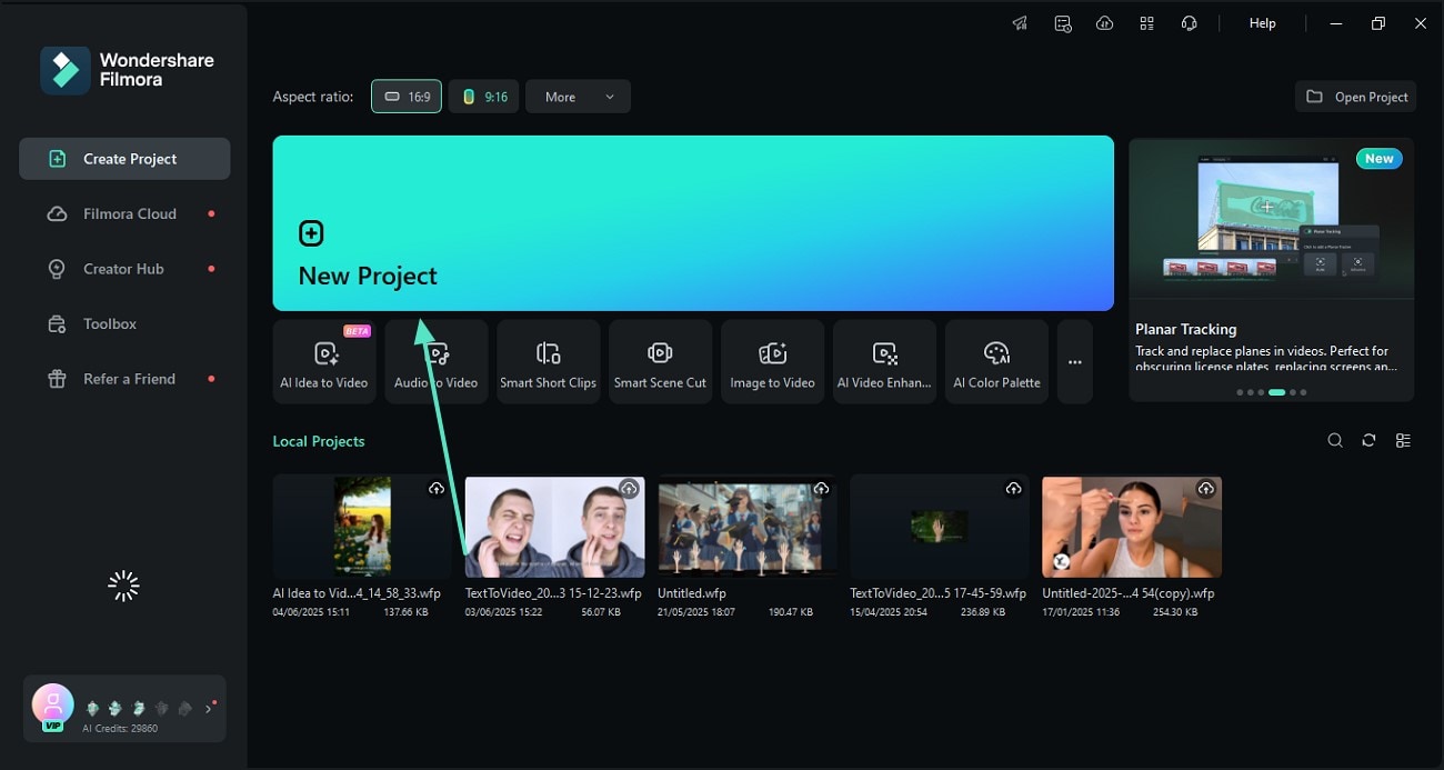 launch filmora desktop start new project
