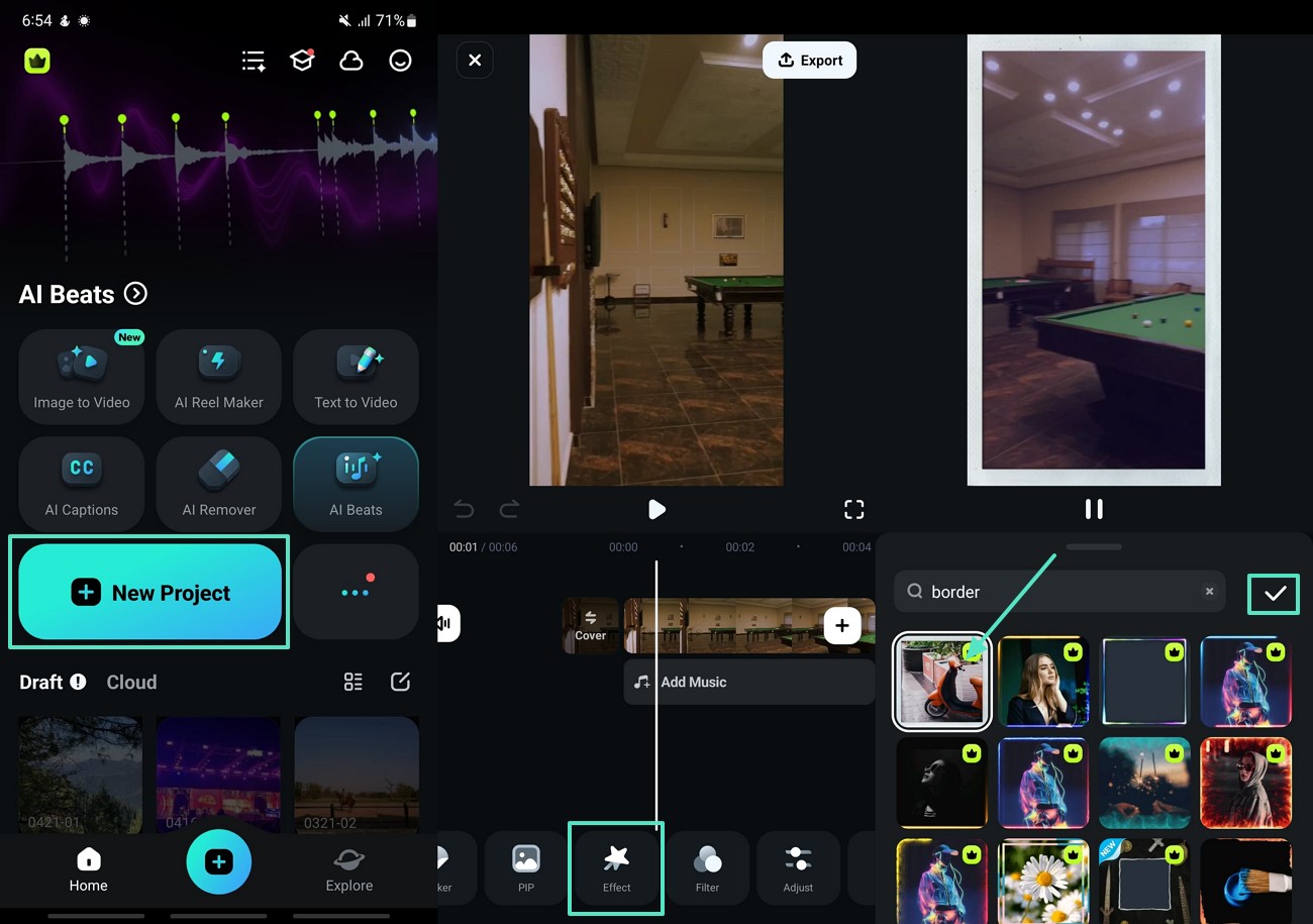 filmora app use border effects