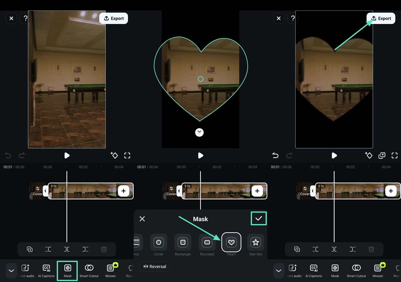 apply mask filmora app export video
