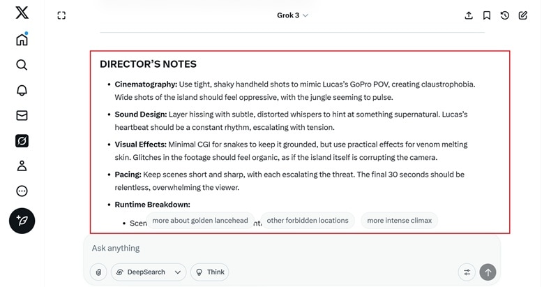director notes from grok 3 ai