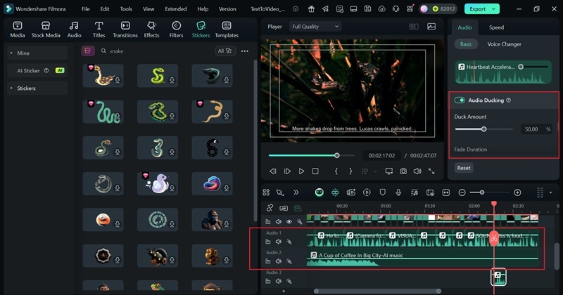 activate the audio ducking feature