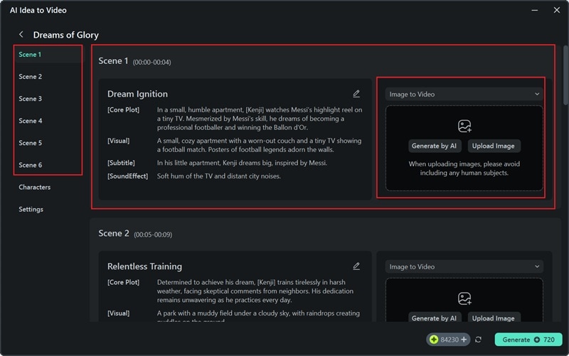 modify settings from scenes