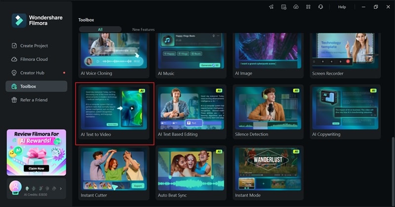 find filmora ai text to video