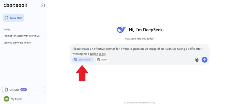 active deepseek r1 and write prompt