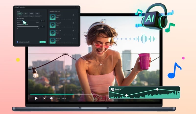 filmora ai music generator feature