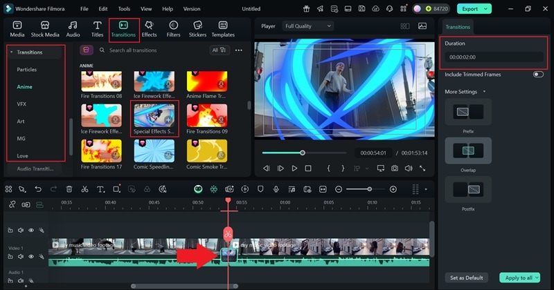 add creative transitions to video