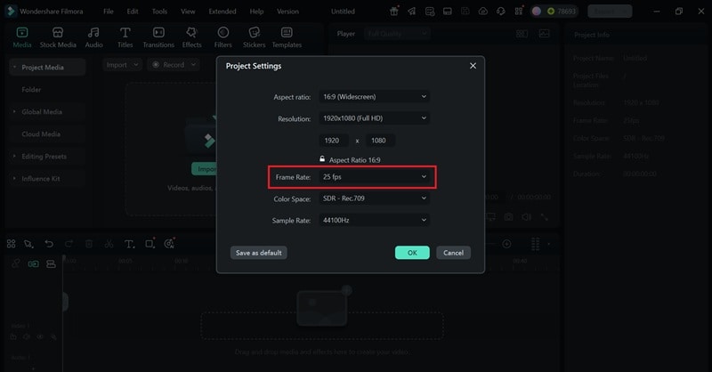 set framerate in filmora