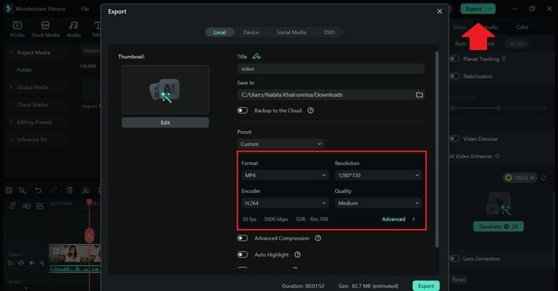 export in mp4 format