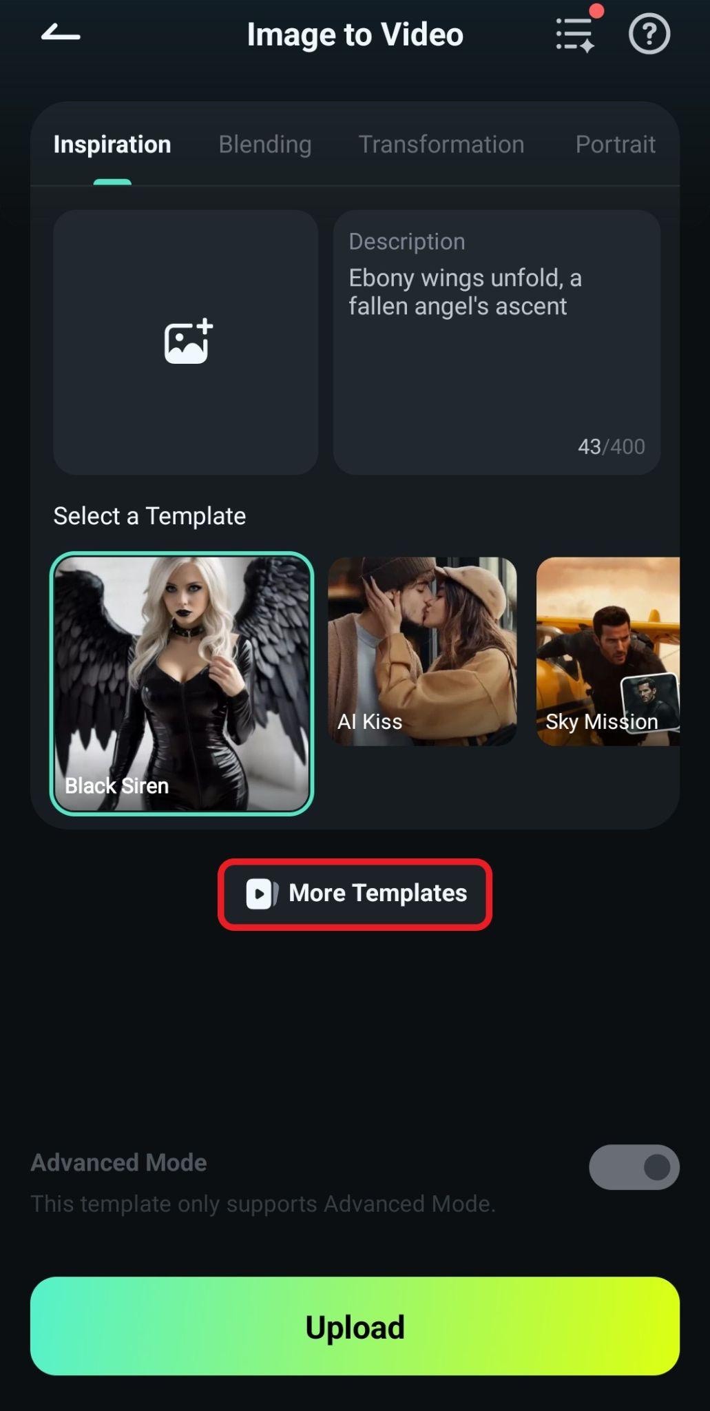 tap more templates image to video