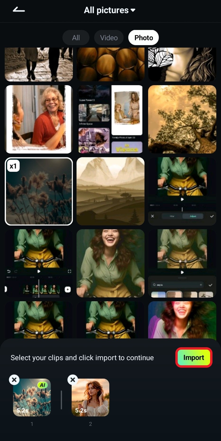 add two photos and tap import