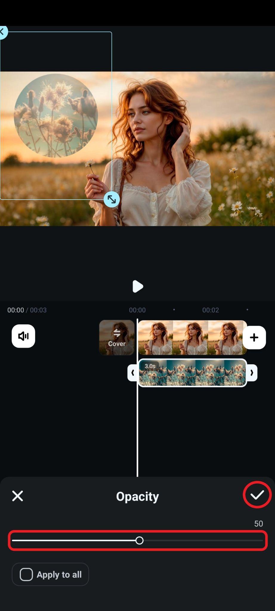 adjust opacity slider in filmora mobile