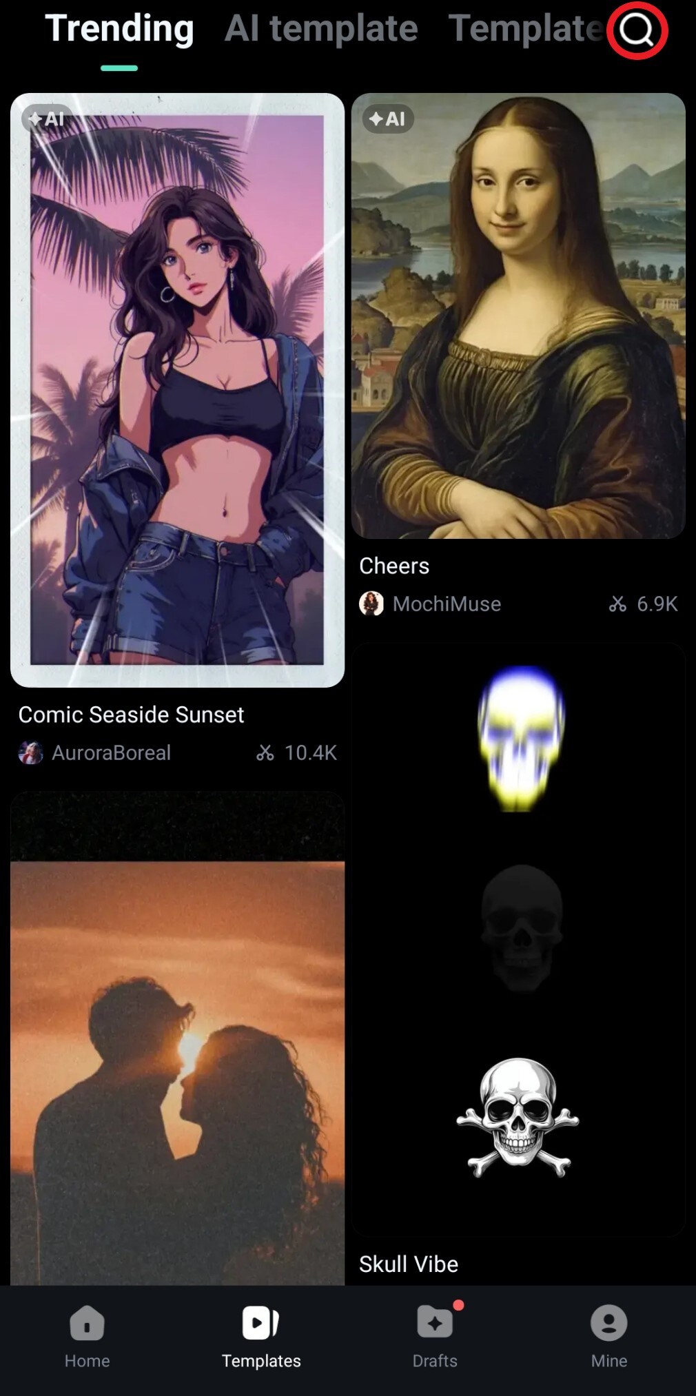 access templates from filmora home screen