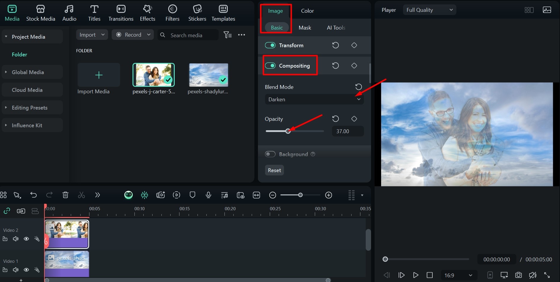 filmora compositing and blend mode