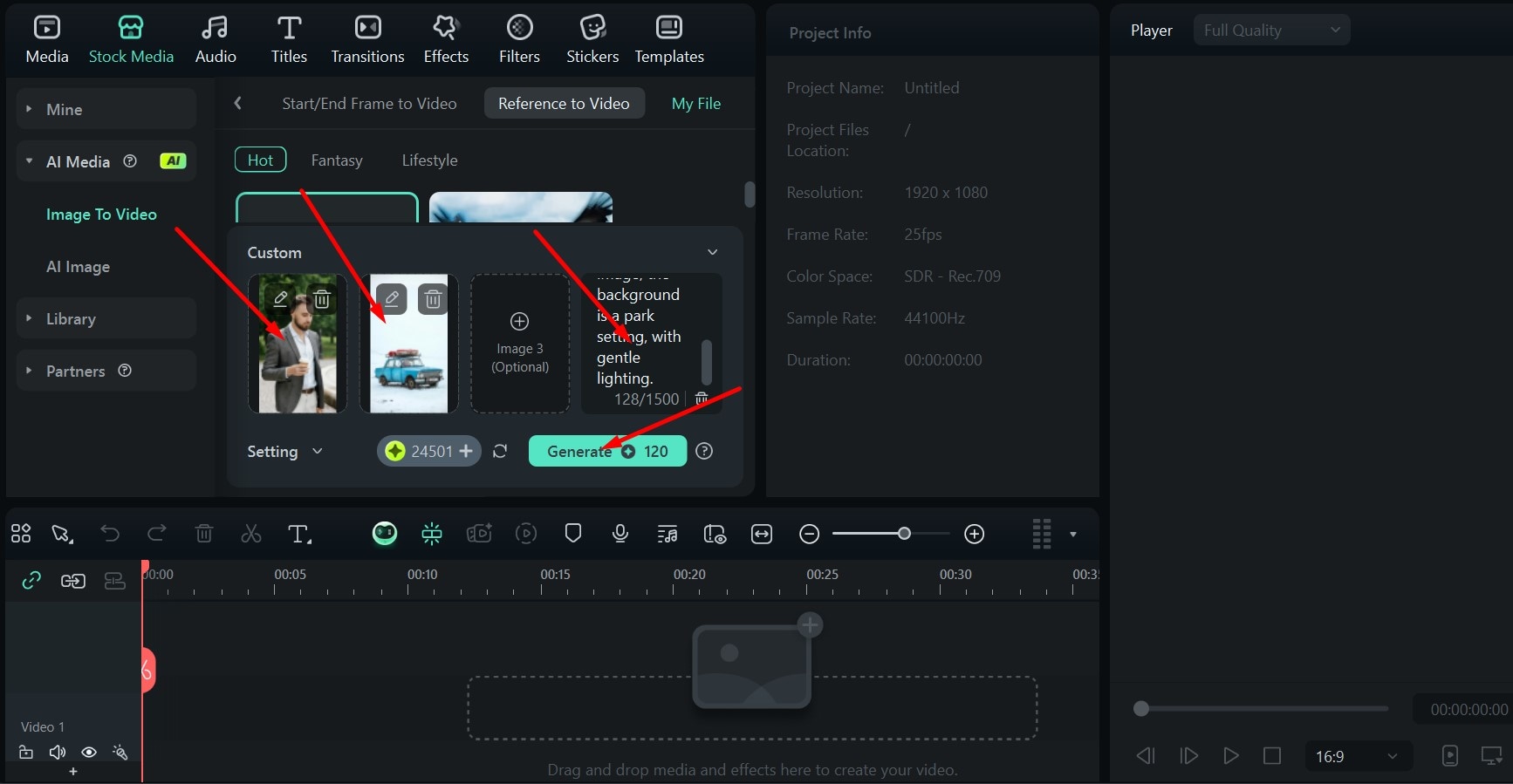 filmora reference to video generate