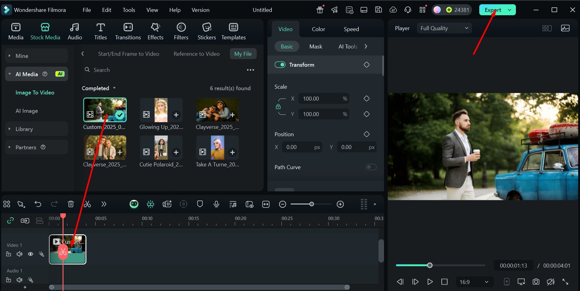 filmora export video